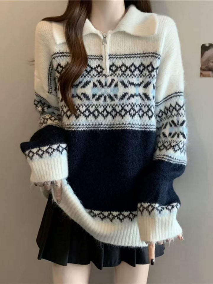 Pull en tricot pour femmes avec un motif norvégien élaboré Chic & Stil