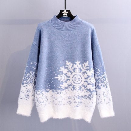 Ladies chunky knit sweater with festive snowflake pattern and soft collar Lune Londonl