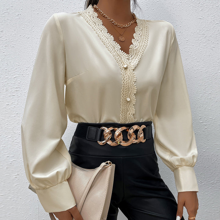 Ladies Elegant blouse with lace and button details Lune London