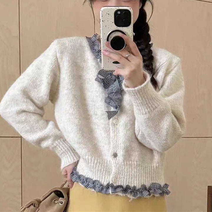 Women cardigan with ruffles and elegant bow Lune London