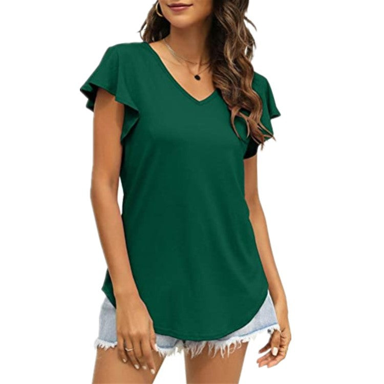 V-neck women's T-shirt with ruffled sleeves and a relaxed fit Lune London