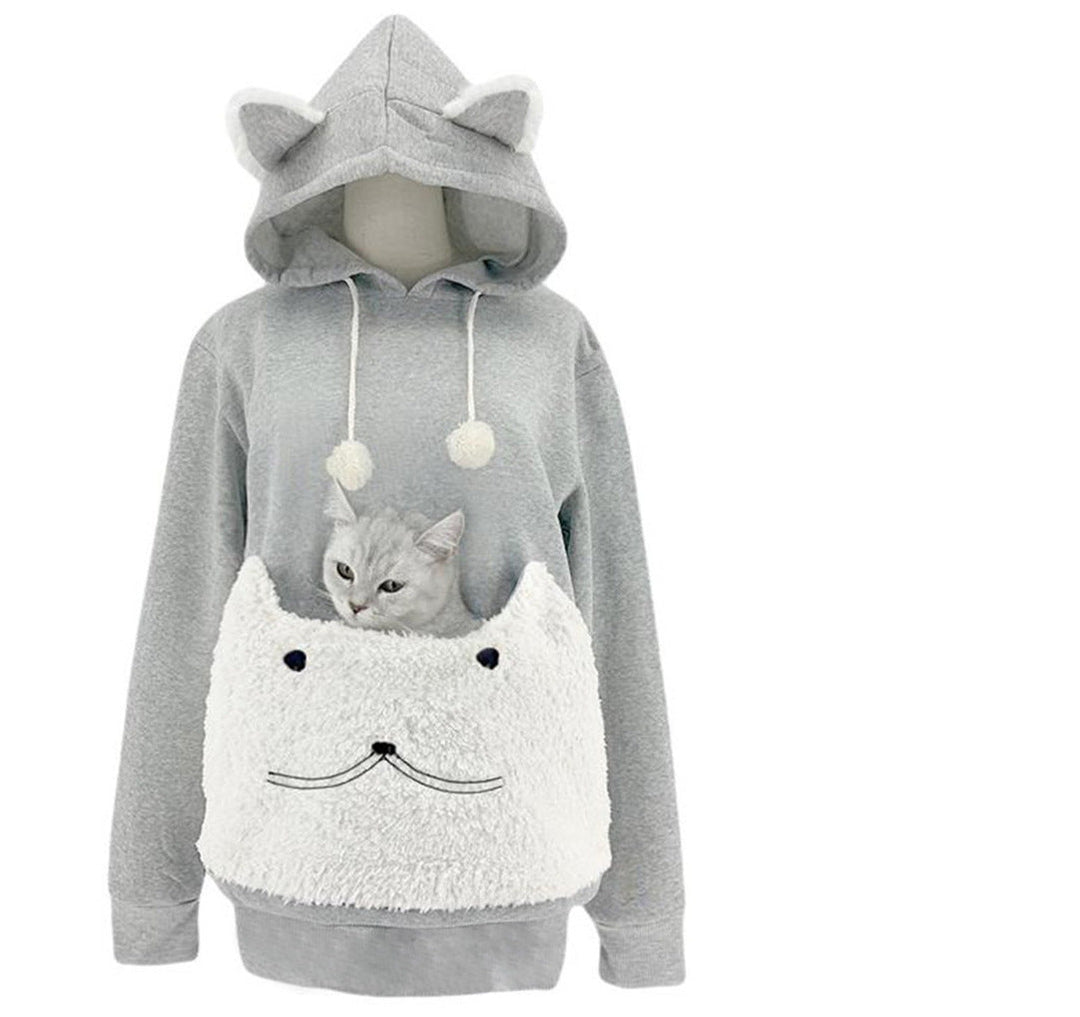 Ladies Cozy Hoodie with Cat Motif and Practical Kangaroo Pocket Lune London