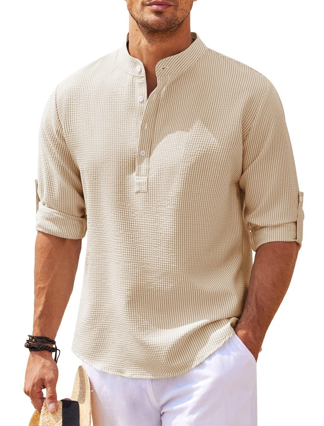 Casual long-sleeve shirt for men with a high collar and ribbed texture Lune London