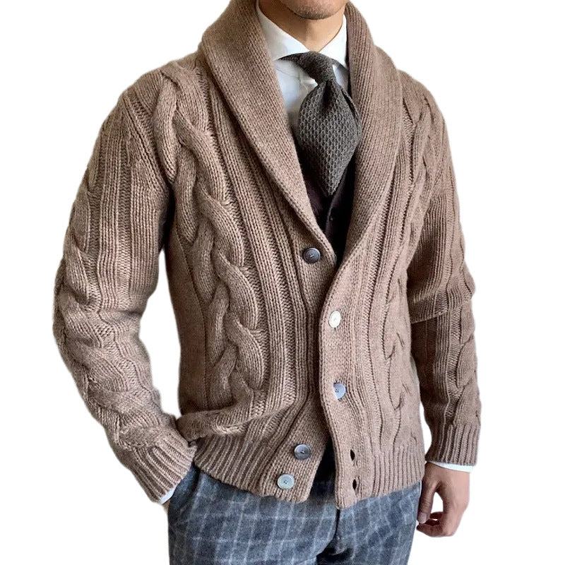 Coarse knit jacket for men with an elegant cable design and a modern collar Lune London