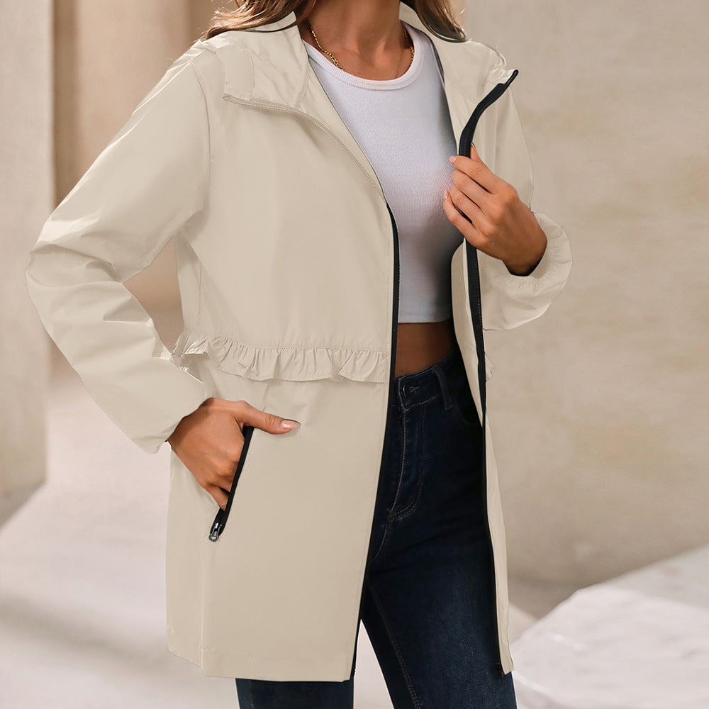 Lune London Women's Transition Jacket with Ruffled Hem and Side Pockets