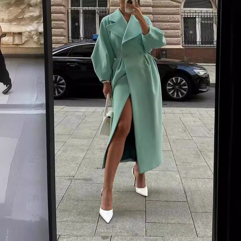 Elegant trench coat for women with shiny finish and stylish belt Lune London
