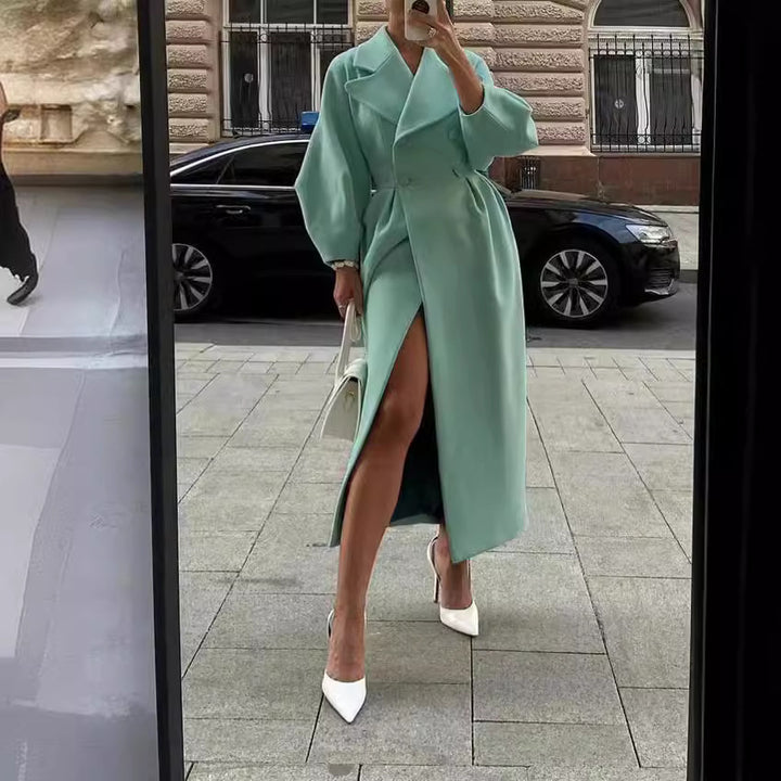 Elegant trench coat for women with shiny finish and stylish belt Lune London