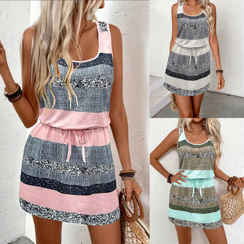 Leisure dress for women with decorative cord and trendy striped pattern Lune London