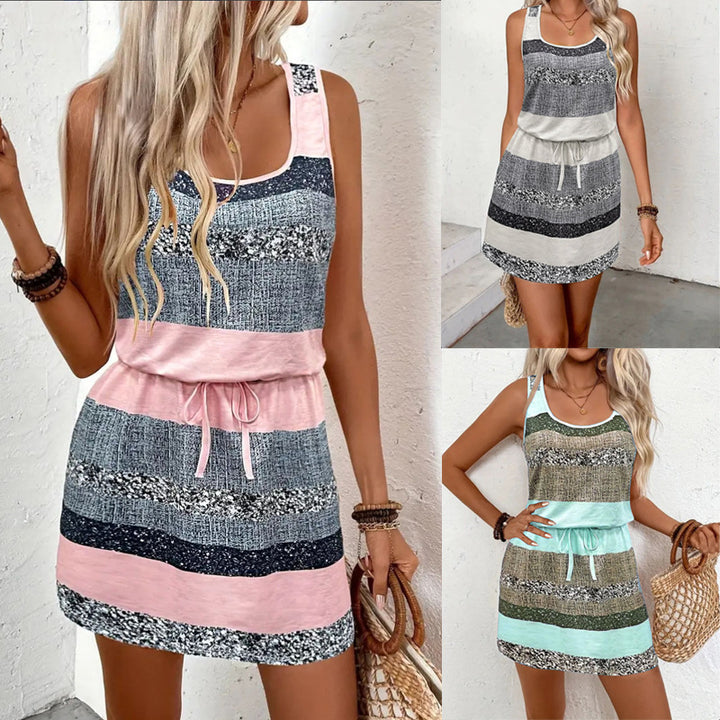 Leisure dress for women with decorative cord and trendy striped pattern Lune London