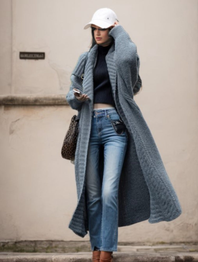Oversized knitted coat for women with textured design and voluminous sleeves Lune London