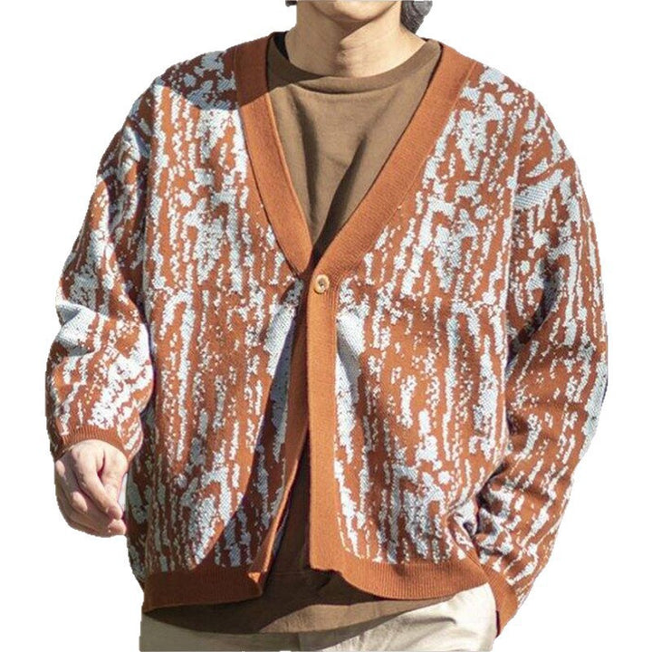 Trendy knit cardigan for men with a stylish pattern and a chic V neck