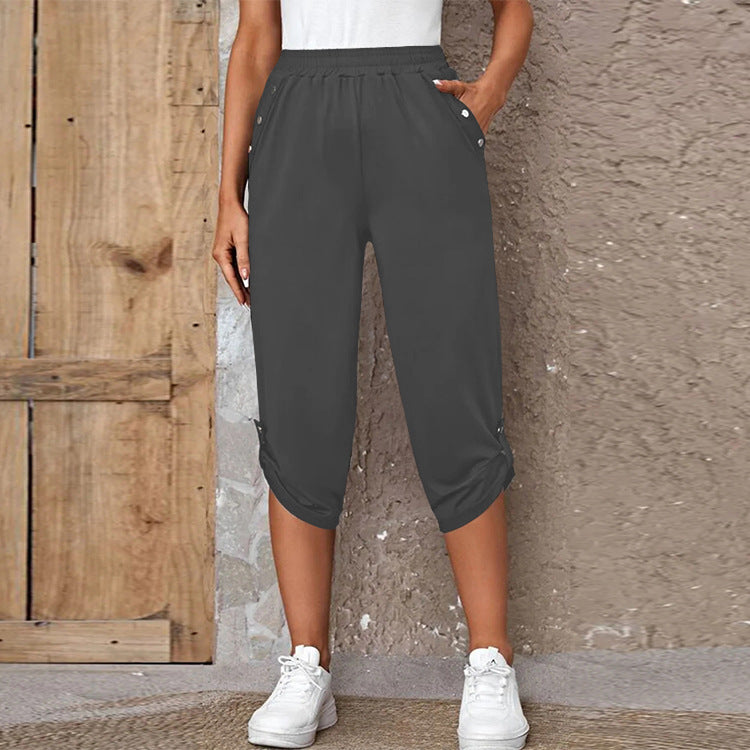 Comfortable culotte pants for ladies with decorative button details Lune London