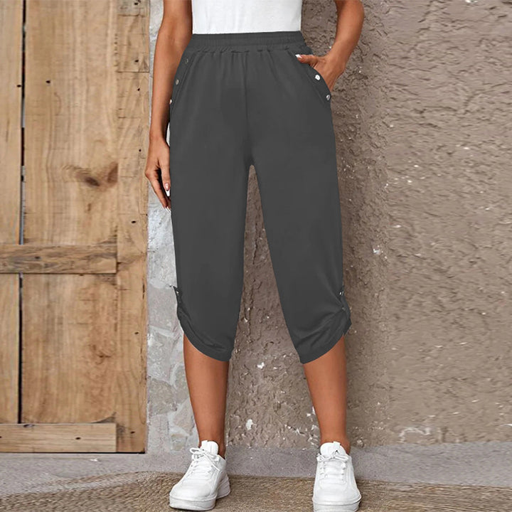 Comfortable culotte pants for ladies with decorative button details Lune London