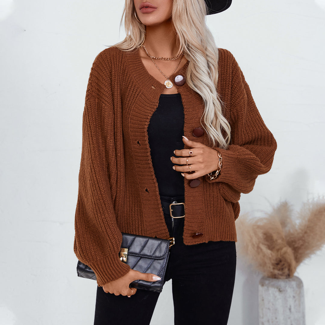 Ladies comfortable knit cardigan with large buttons and a relaxed fit Lune London