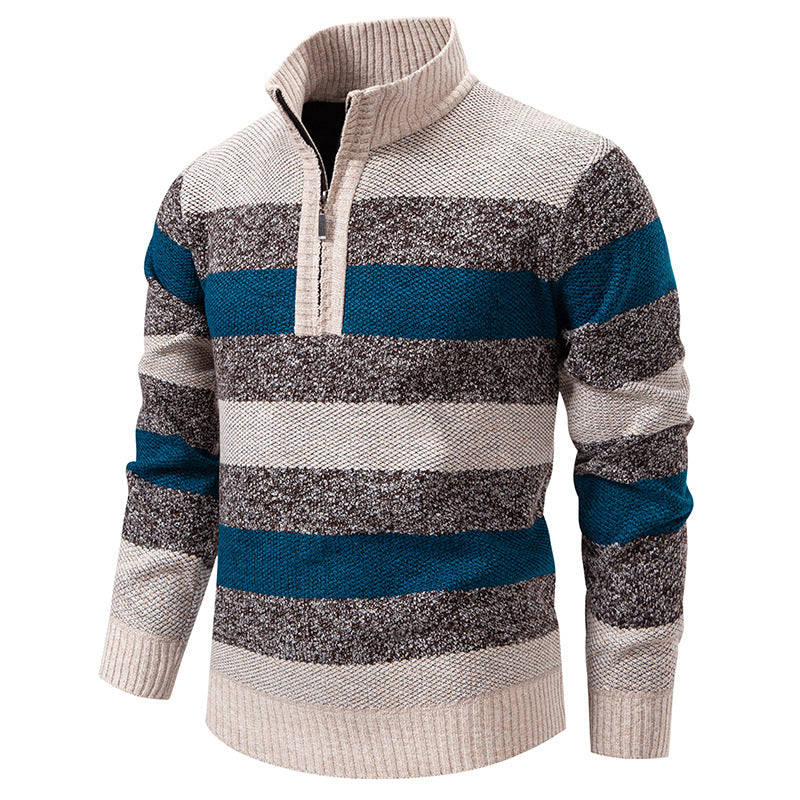 Trendy knitted sweater for men with high collar and contrasting stripes Lune London