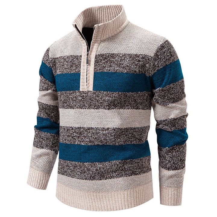 Trendy knitted sweater for men with high collar and contrasting stripes Lune London