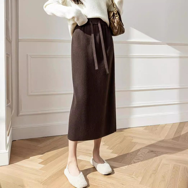 Jupe midi femme avec ceinture élastique et ceinture à nouer ajustée Chic & Stil