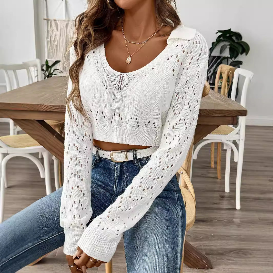 V-neck knitted sweater for women cropped Lune London