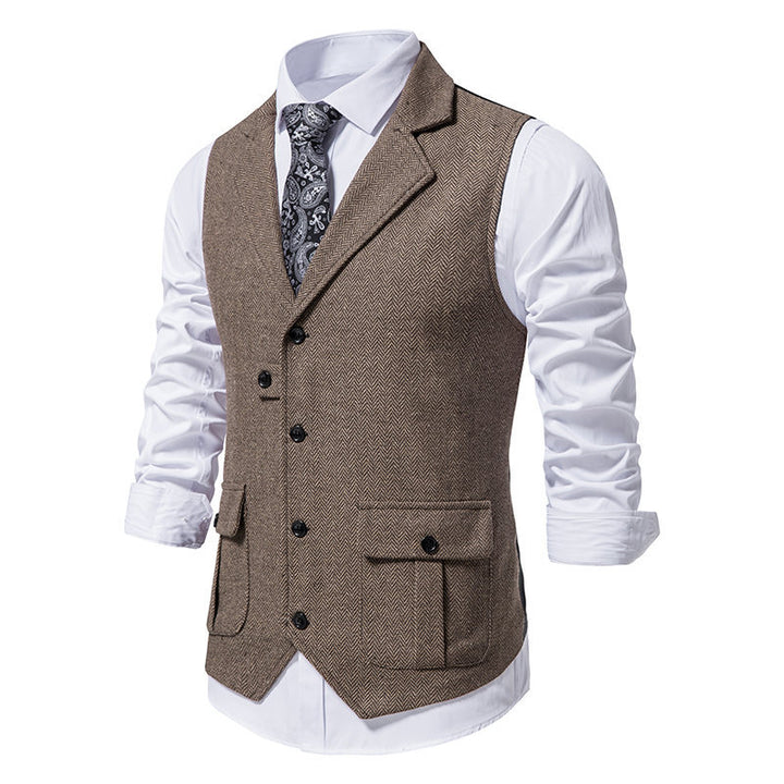 Men's suit vest with a modern herringbone design with practical pockets Lune London
