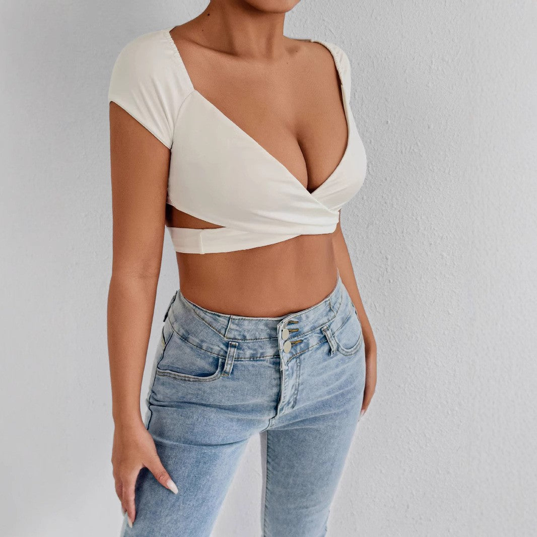 Women’s Crop Top with Elegant Wrap Design Lune London
