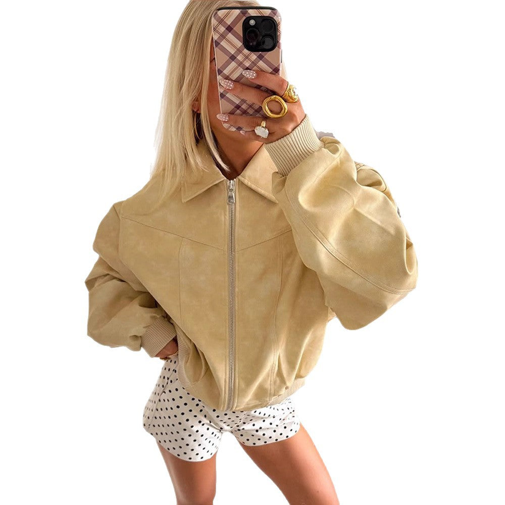 Trendy synthetic leather jacket for women with voluminous sleeves Lune London