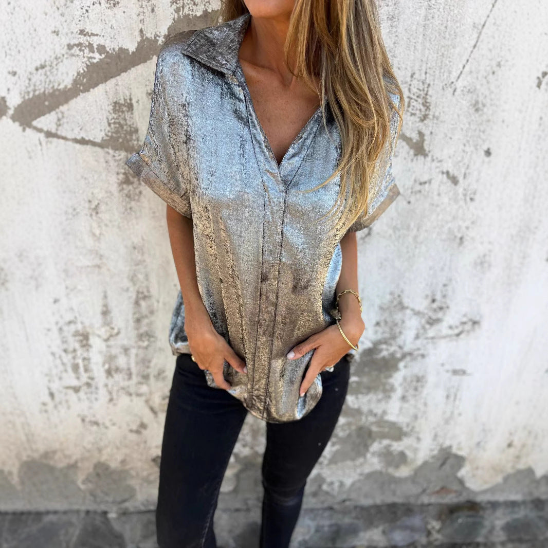 Satin blouse for women with fashionable collar and elegant cut Lune London