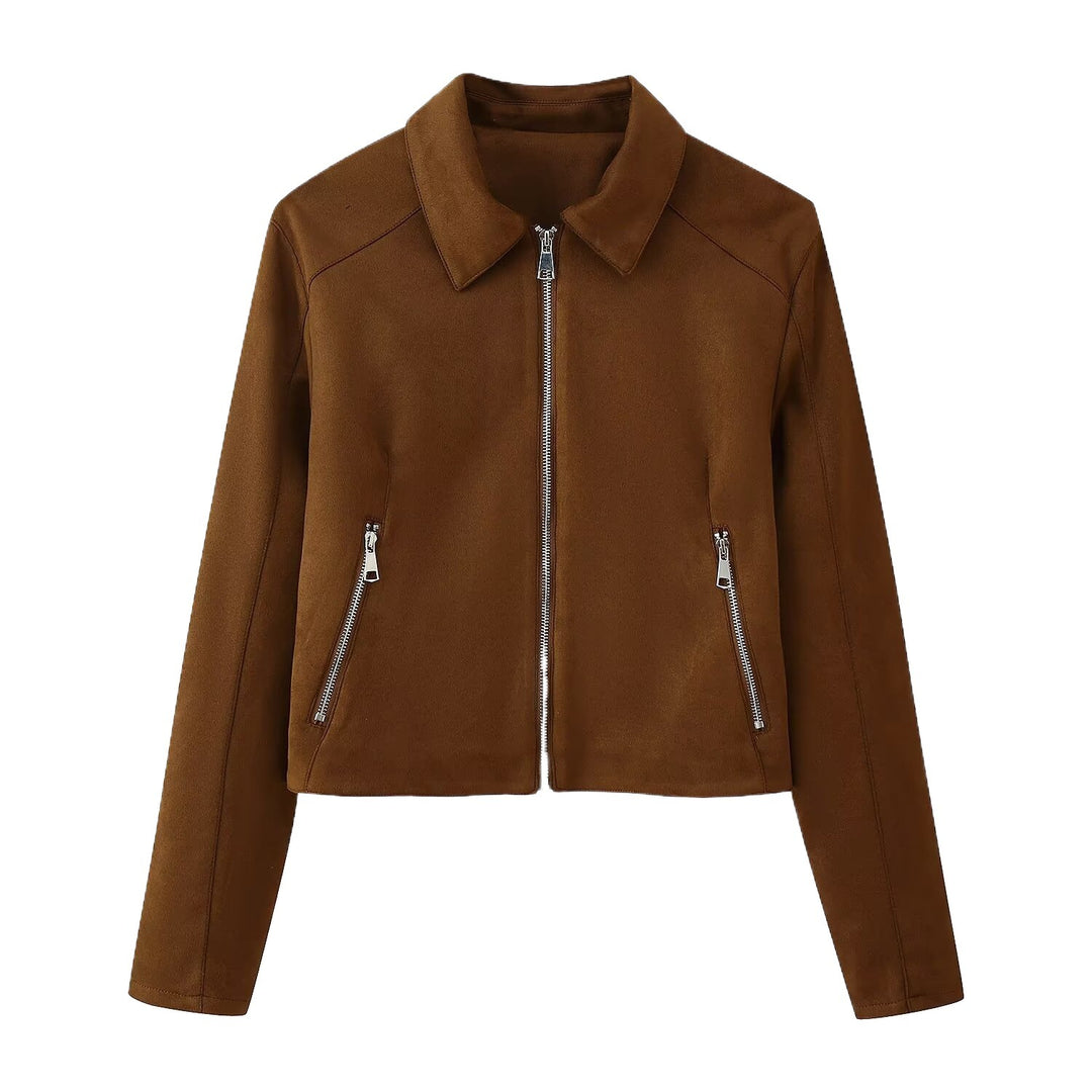 Ladies trendy biker jacket with two practical zip pockets and a stylish collar Lune London