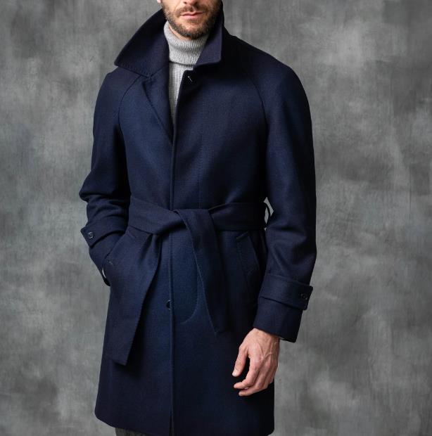 Elegant coat for men with a belt at the waist and modern accents Lune London