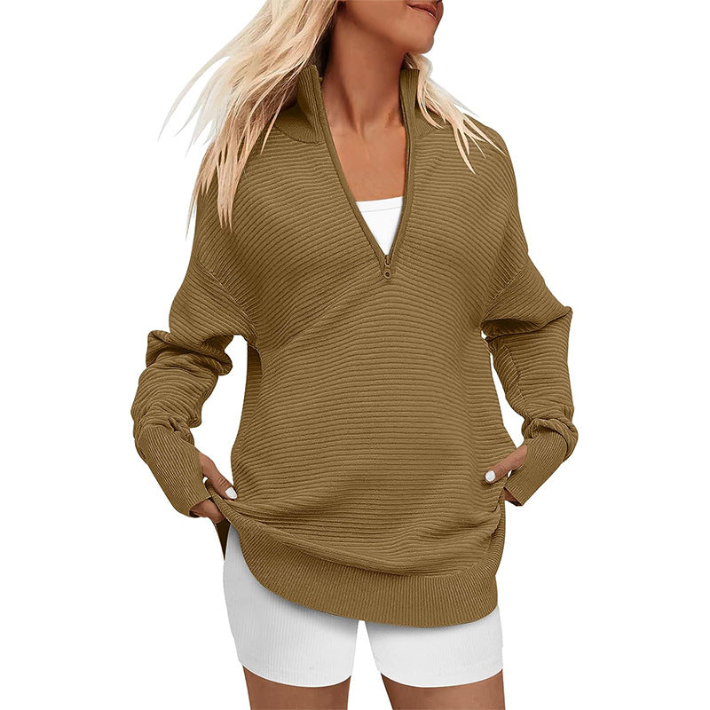 Ladies high-quality zip sweater with textured design Lune London
