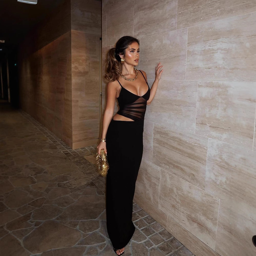 Maxi dress for women with refined asymmetrical design and elegant spaghetti straps Lune London