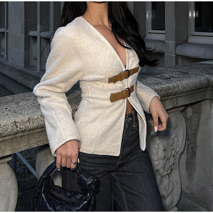 Women elegant teddy jacket with decorative loops Lune London