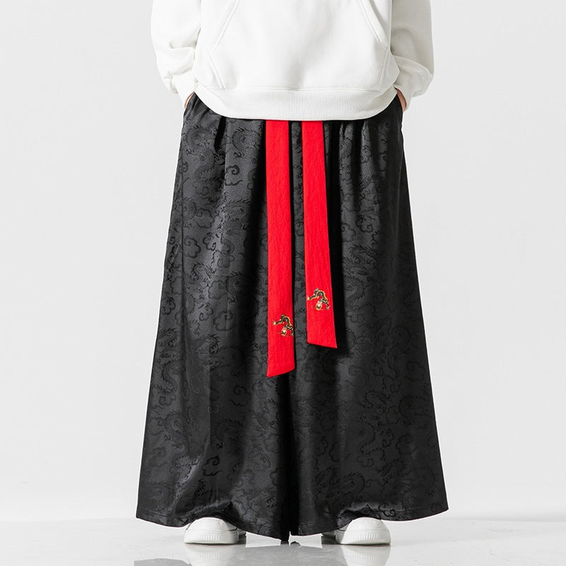 Lune London Wide Harem Pants for Women with Decorative Belt and Fine Pattern