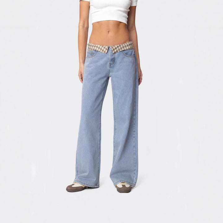 Ladies Wide Jeans with Checked Waist Lune London