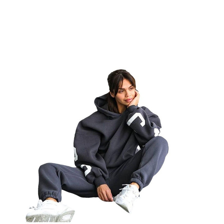 Ladies Oversized Casual Sweatshirt Set with Hood and Elastic Waist Lune London