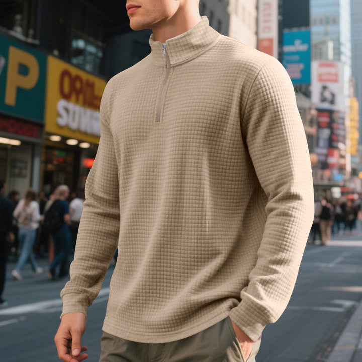 Functional pullover for men with half-zip and refined structured design Lune London