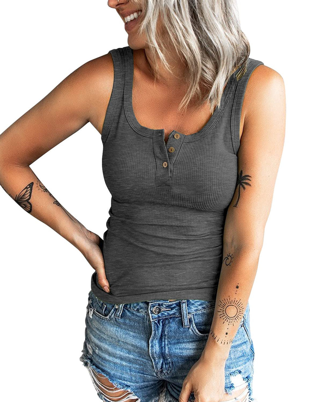 Ladies Ribbed Button-Top Stylish Tank Top