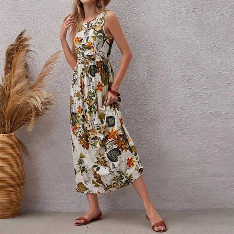 Maxi dress for women with floral design and floating hem Lune London
