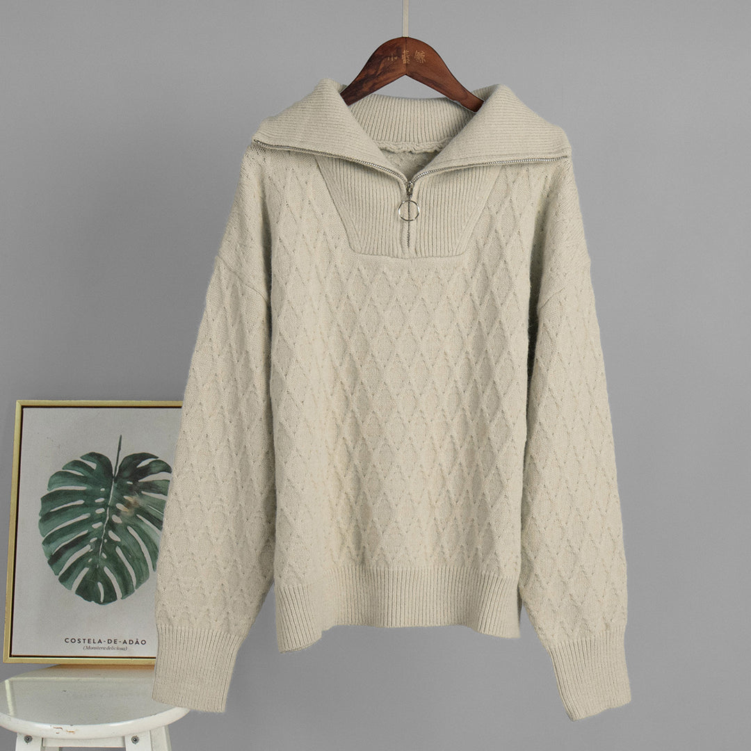 Pull Femme à Motifs avec Col Hauteur et Fermeture Éclair Chic & Stil