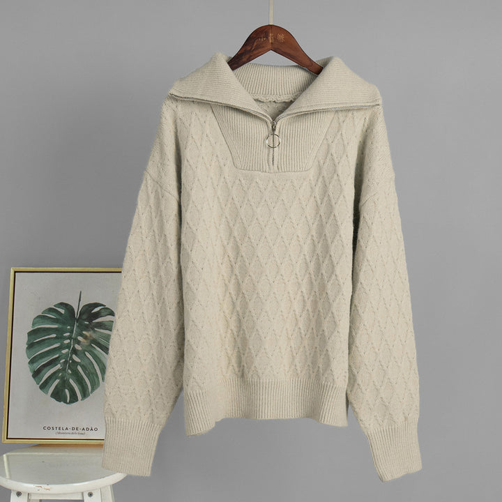 Pull Femme à Motifs avec Col Hauteur et Fermeture Éclair Chic & Stil