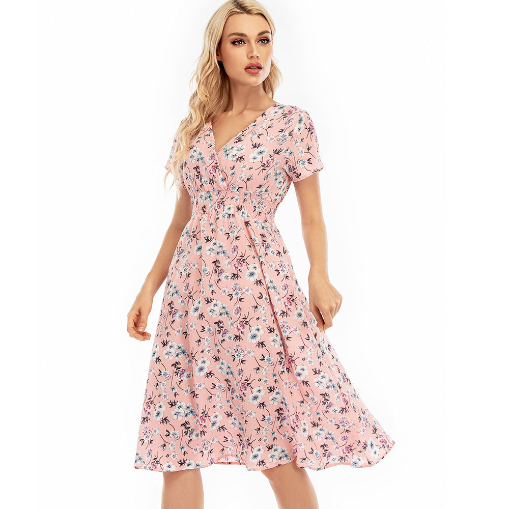 Maxi dress for women with floral patterns and an elastic waistband Lune London