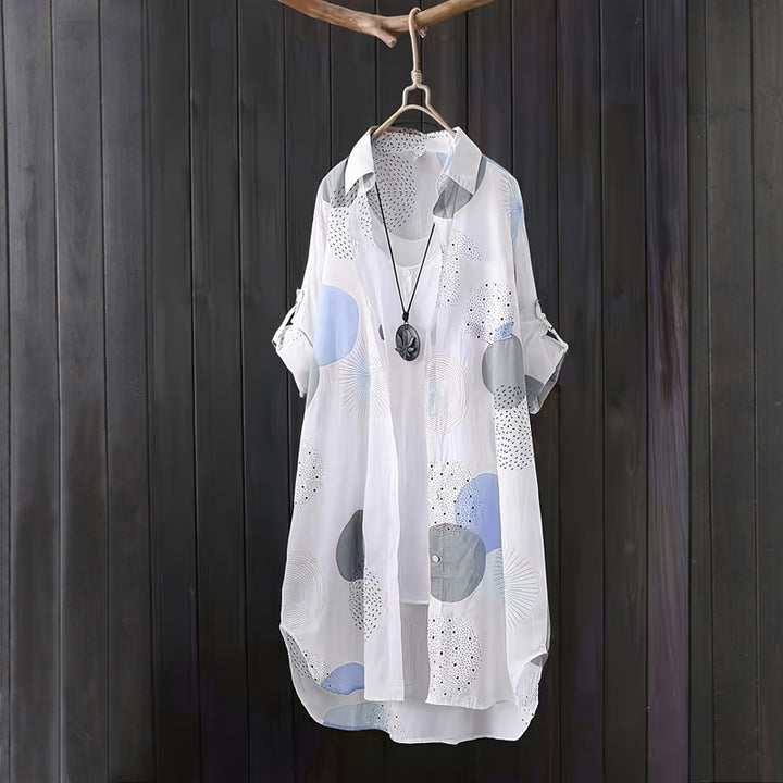 Button-up blouse for plus size women with abstract pattern Lune London