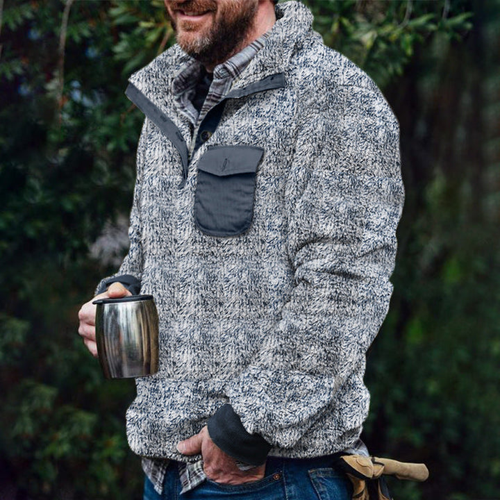 Men’s Fleece Pullover with Plaid Pattern & High Collar | Lune London
