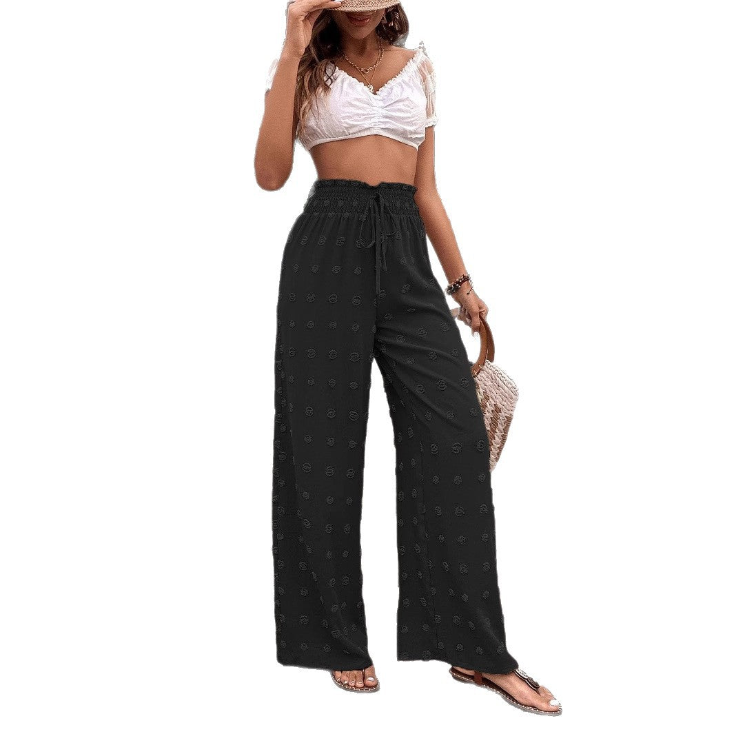 Ladies Wide Palazzo Pants with Subtle Pattern and Elastic Belt Lune London