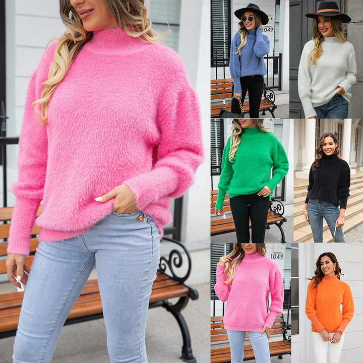 Pull confortable à col montant pour femmes avec des manches volumineuses Chic & Stil