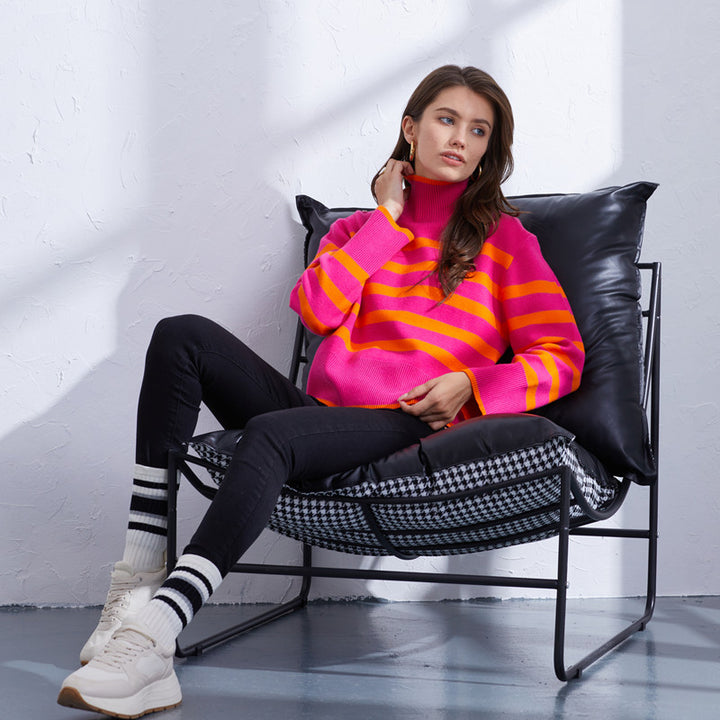 Ladies striped high quality sweater with high collar Lune London