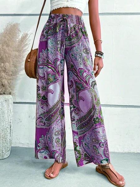 Wide Palazzo pants for women with paisley floral pattern and elastic waist Lune London