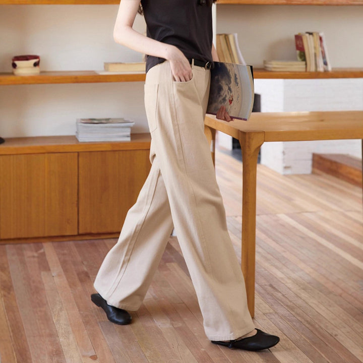 Pantalons larges taille haute pour femmes en mélange de coton de haute qualité Chic & Stil