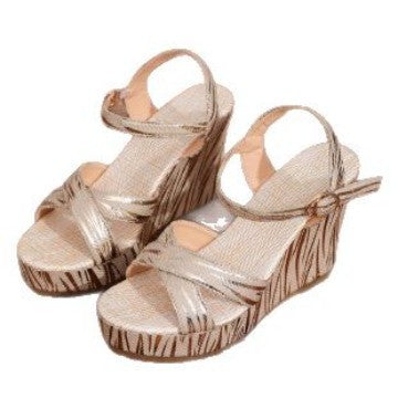 Wedge sandals for women with a trendy striped pattern and an adjustable strap Lune London