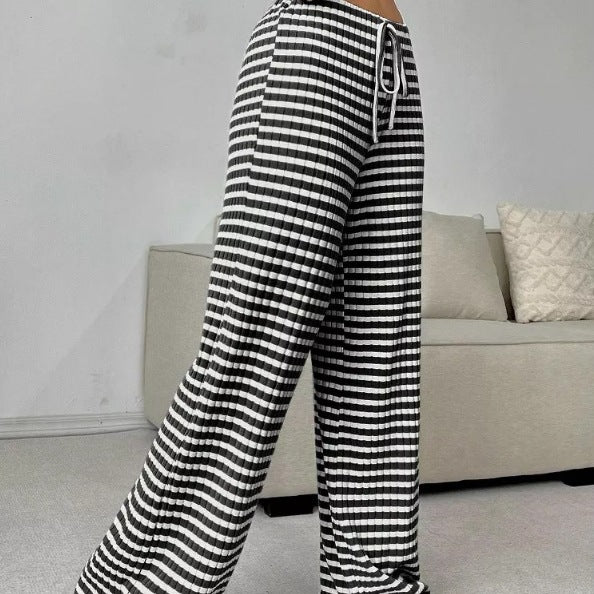 Wide plaid trousers for women with elastic waistband and adjustable drawstring Lune London