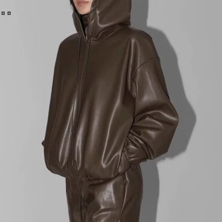 Veste en cuir synthétique décontractée pour femmes avec capuche Chic & Stil